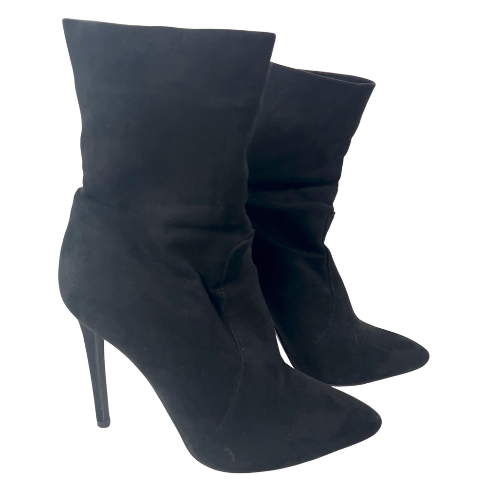 Azalea Wang Black Faux Suede Pointed Toe Stiletto Slouch Ankle Boots Size 7